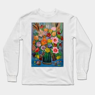 A beautiful bouquet of mixed flowers in a glass and gold vase . Using my favorite colors as vibrant background Long Sleeve T-Shirt